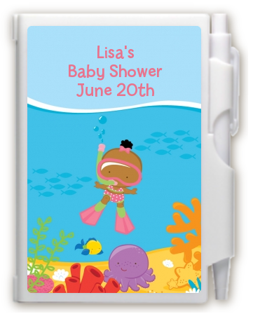 Under the Sea African American Baby Girl Snorkeling - Baby Shower Personalized Notebook Favor