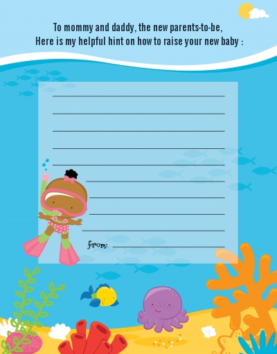 Under the Sea African American Baby Girl Snorkeling - Baby Shower Notes of Advice