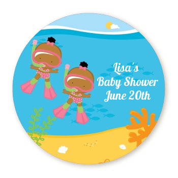  Under the Sea African American Baby Girl Twins Snorkeling - Personalized Baby Shower Table Confetti 