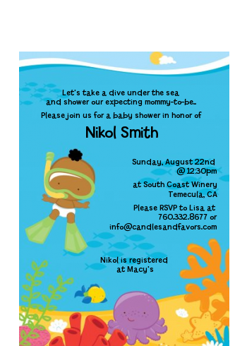 Under the Sea African American Baby Snorkeling - Baby Shower Petite Invitations