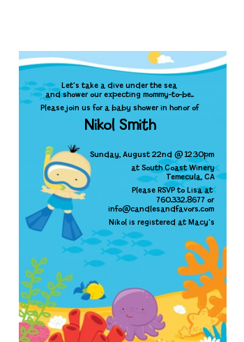 Under the Sea Asian Baby Boy Snorkeling - Baby Shower Petite Invitations
