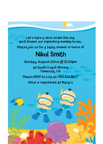 Under the Sea Asian Baby Boy Twins Snorkeling - Baby Shower Petite Invitations