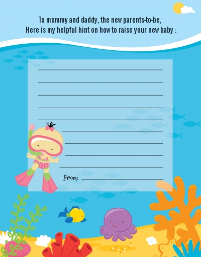 Under the Sea Asian Baby Girl Snorkeling - Baby Shower Notes of Advice