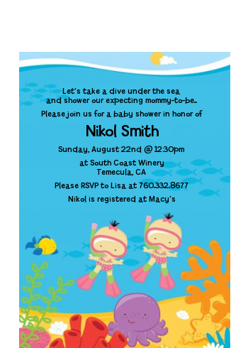 Under the Sea Asian Baby Girl Twins Snorkeling - Baby Shower Petite Invitations