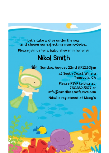 Under the Sea Asian Baby Snorkeling - Baby Shower Petite Invitations