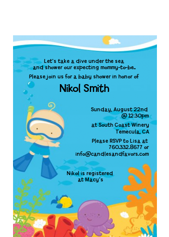  Under the Sea Baby Boy Snorkeling - Baby Shower Petite Invitations Boy