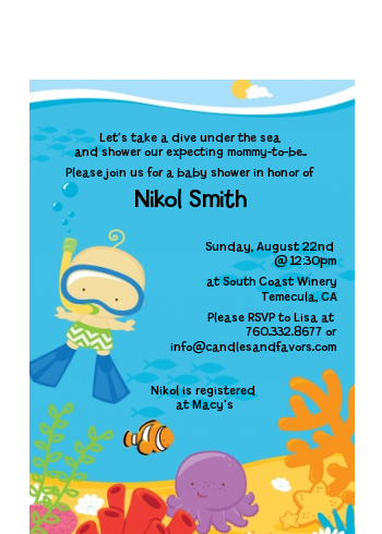  Under the Sea Baby Boy Snorkeling - Baby Shower Petite Invitations Boy