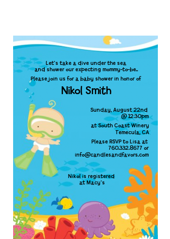 Under the Sea Baby Snorkeling - Baby Shower Petite Invitations