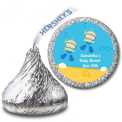 Under the Sea Baby Twin Boys Snorkeling - Hershey Kiss Baby Shower Sticker Labels