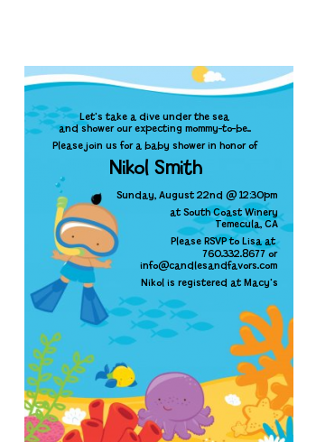 Under the Sea Hispanic Baby Boy Snorkeling - Baby Shower Petite Invitations