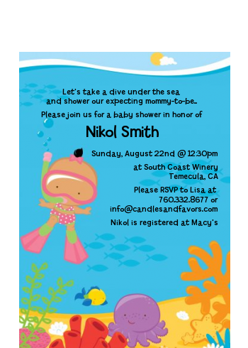 Under the Sea Hispanic Baby Girl Snorkeling - Baby Shower Petite Invitations