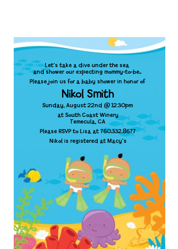 Under the Sea Hispanic Baby Twins Snorkeling - Baby Shower Petite Invitations