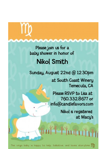 Unicorn | Virgo Horoscope - Baby Shower Petite Invitations