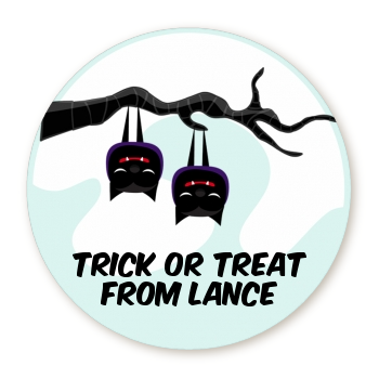  Upside Down Bats - Round Personalized Halloween Sticker Labels Option 1