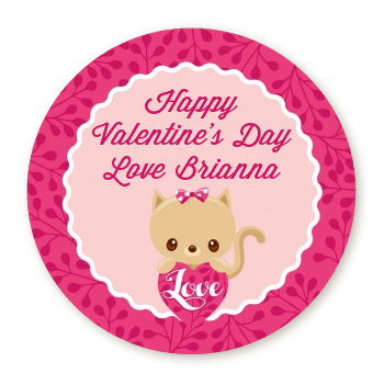  Valentine Animals - Round Personalized Valentines Day Sticker Labels Option 1