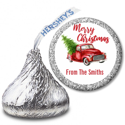 Vintage Red Truck - Hershey Kiss Christmas Sticker Labels
