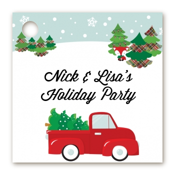 Vintage Red Truck With Tree - Personalized Christmas Card Stock Favor Tags