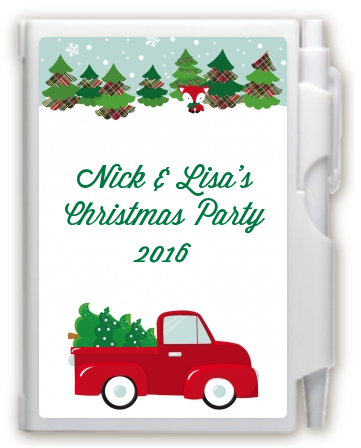 Vintage Red Truck With Tree - Christmas Personalized Notebook Favor