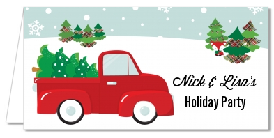 Vintage Red Truck With Tree - Personalized Christmas Place Cards