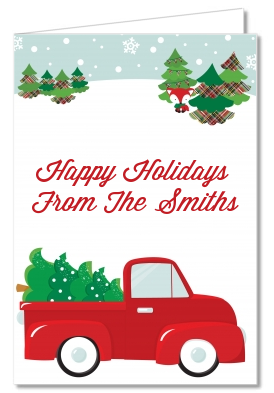 Vintage Red Truck With Tree - Christmas Thank You Cards