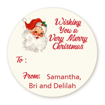  Vintage Santa - Round Personalized Christmas Sticker Labels 