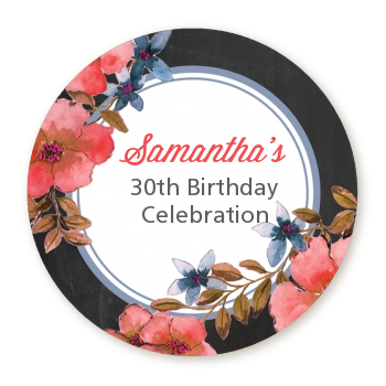  Watercolor Floral - Round Personalized Birthday Party Sticker Labels Option 1