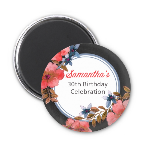  Watercolor Floral - Personalized Birthday Party Magnet Favors Option 1