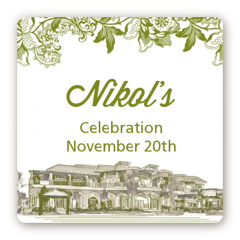 Winery - Square Personalized Bridal Shower Sticker Labels