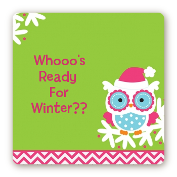 Winter Owl - Square Personalized Christmas Sticker Labels