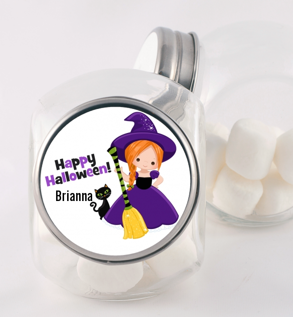  Witch and Broom Stick - Personalized Halloween Candy Jar Option 1