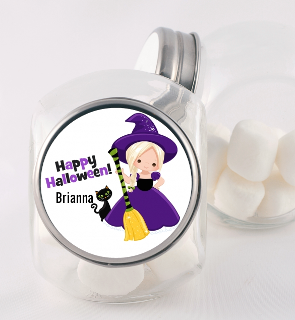  Witch and Broom Stick - Personalized Halloween Candy Jar Option 1