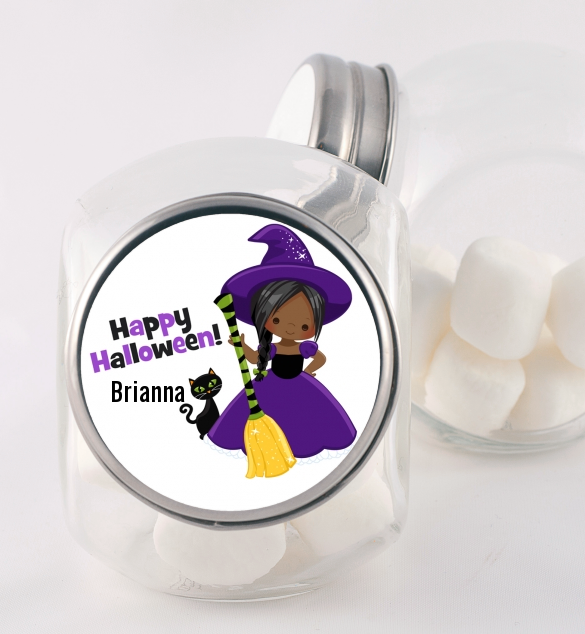  Witch and Broom Stick - Personalized Halloween Candy Jar Option 1