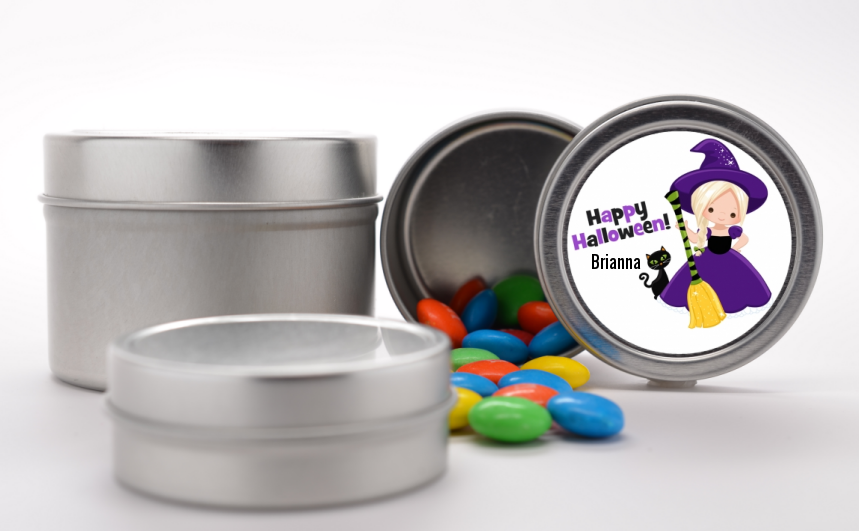  Witch and Broom Stick - Custom Halloween Favor Tins Option 1