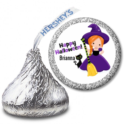  Witch and Broom Stick - Hershey Kiss Halloween Sticker Labels Option 1