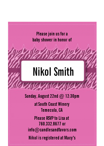 Zebra Print Baby Pink - Baby Shower Petite Invitations