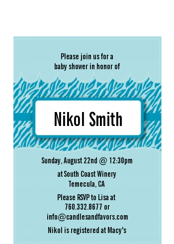 Zebra Print Blue - Baby Shower Petite Invitations