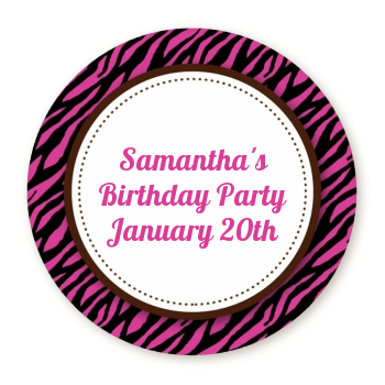  Zebra Print Pink & Black - Round Personalized Birthday Party Sticker Labels 