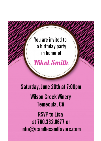 Zebra Print Pink & Black - Birthday Party Petite Invitations