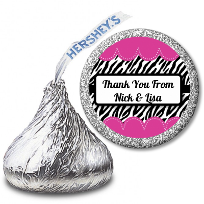 Zebra Print Pink - Hershey Kiss Birthday Party Sticker Labels