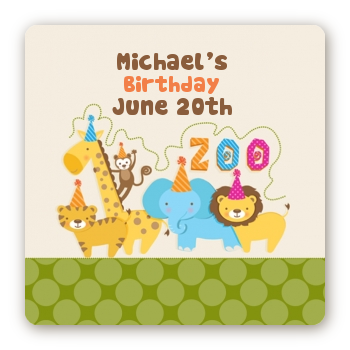 Zoo Crew - Square Personalized Birthday Party Sticker Labels
