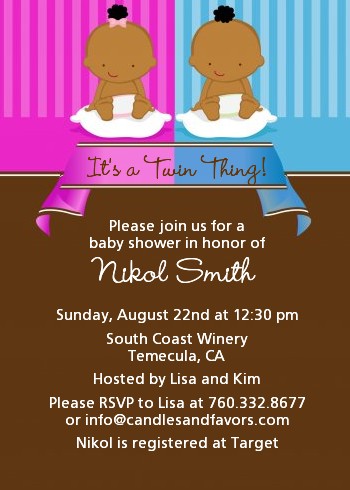 Twin Babies 1 Boy and 1 Girl African American - Baby Shower Invitations