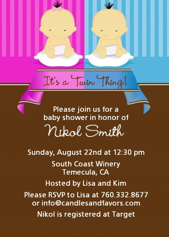 Twin Babies 1 Boy and 1 Girl Asian - Baby Shower Invitations