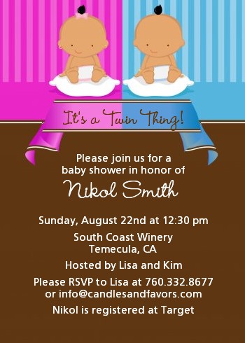 Twin Babies 1 Boy and 1 Girl Hispanic - Baby Shower Invitations