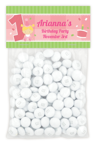 1st Birthday Girl - Custom Birthday Party Treat Bag Topper