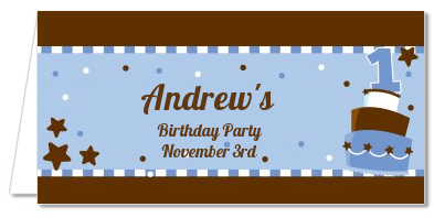1st Birthday Topsy Turvy Blue Cake - Personalized Birthday Party Place Cards