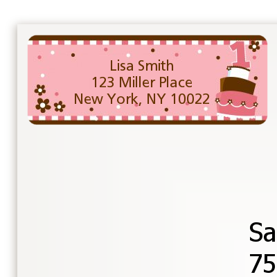 1st Birthday Topsy Turvy Pink Cake - Birthday Party Return Address Labels