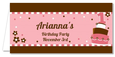 1st Birthday Topsy Turvy Pink Cake - Personalized Birthday Party Place Cards