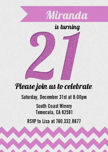  21st Birthday Chevron Pattern - Birthday Party Invitations Pink