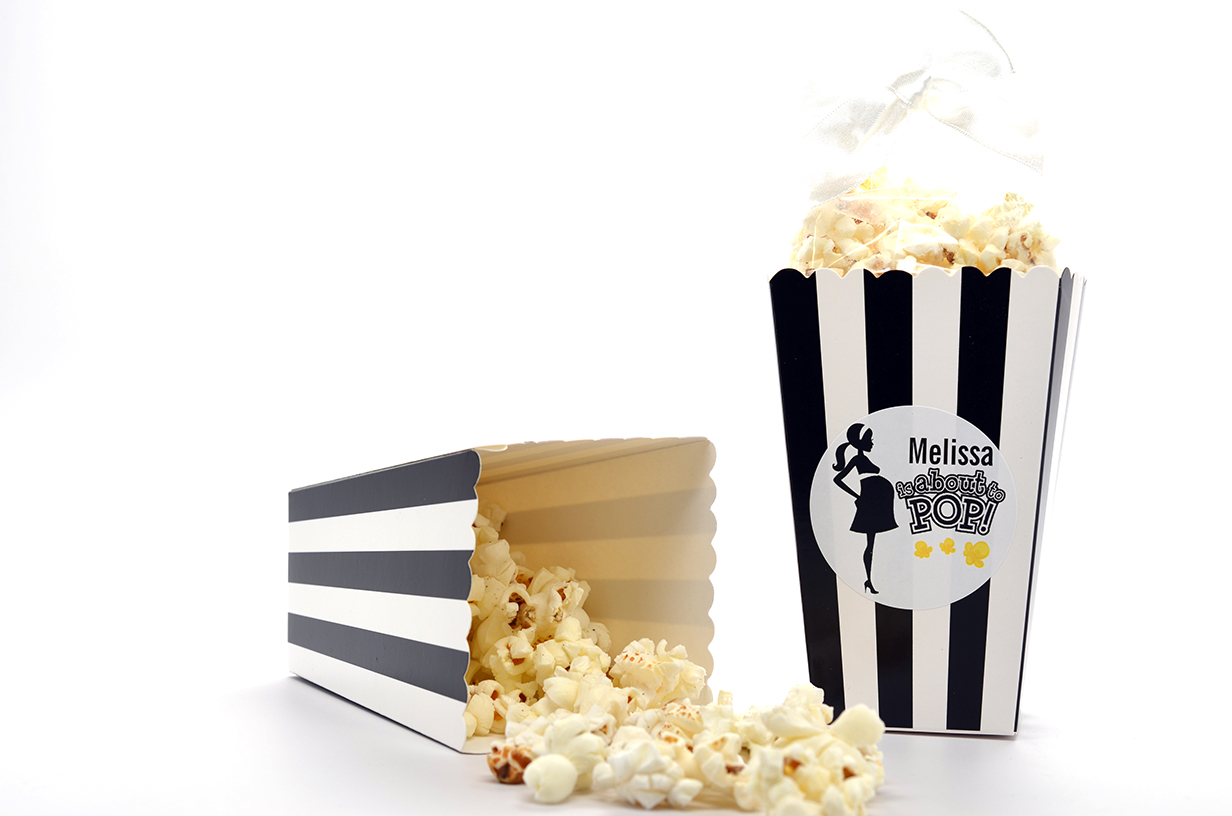About to Pop Mommy Black - Personalized Baby Shower Popcorn Boxes - Set ...