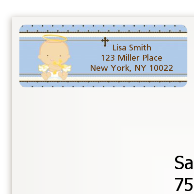 Angel Baby Boy Caucasian - Baptism / Christening Return Address Labels